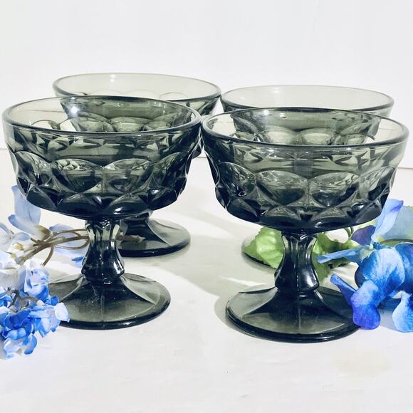 NORITAKE Goblets Perspective Smoke Grey VTG 4 pc Tall Sherbet Footed Stemware - Picture 1 of 9